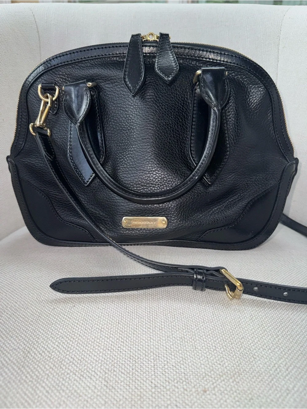 Black Burberry Orchard Leather Handbag with Gold Tone Hardware - Picture 13 of 13